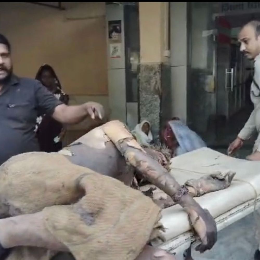 कटनी में थाने के अंदर शख्स ने आग लगाई:पुलिस पत्नी को पूछताछ के लिए लाई थी, बेटा बोला- पिता को चीखते हुए बाहर आते देखा