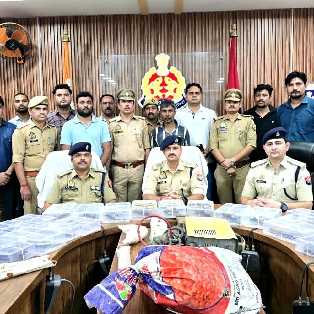 खेतों में अवैध शस्त्र फैक्ट्री का भंडाफोड़:19 तमंचे और 12 अधबने तमंचे बरामद, एक आरोपी गिरफ्तार
