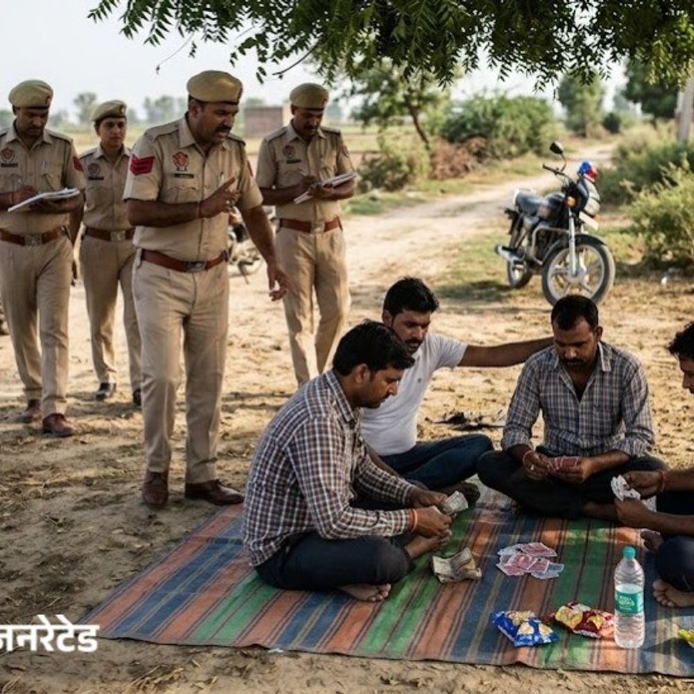 सोनीपत में जुआ खेलते 4 लोग पकड़े गए:1 लाख से ज्यादा कैश और ताश बरामद; कार्रवाई के बाद जमानत पर रिहा