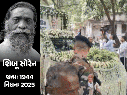 ઝારખંડના પૂર્વ CM શિબુ સોરેનના અંતિમ સંસ્કાર:નાના પુત્ર બસંતે મુખાગ્નિ આપી; ‘બાબાનો સંઘર્ષ તેમની ફાટેલી એડીઓમાં દેખાતો...’: પિતાને યાદ કરીને ભાવુક થયા હેમંત સોરેન