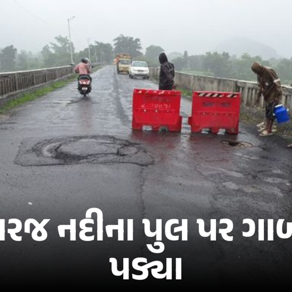 છોટા ઉદેપુરમાં ભારજ નદીના પુલ પર ગાબડાં, વાહન વ્યવહાર બંધ કરવાની માંગ.