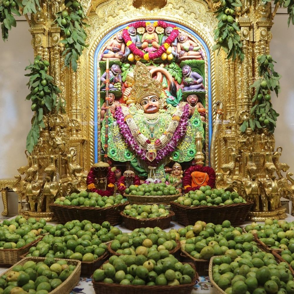 સાળંગપુર હનુમાનજી દાદા: દિવ્ય શણગાર, વૃંદાવનના વાઘા અને 200 KG જામફળનો અન્નકૂટ ધરાવાયો.