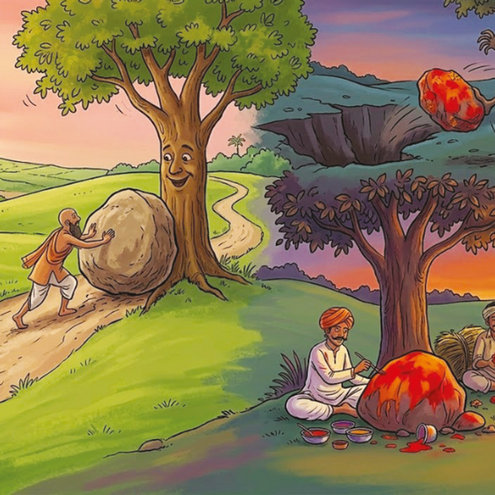 દેશી ઓઠાં: ઈર્ષ્યાનું ફળ: ઇર્ષાનું પરિણામ: એક ઝાડની ઈર્ષાને કારણે પથ્થરની પૂજા થવા લાગી અને અંતે ઝાડ કપાઈ ગયું.