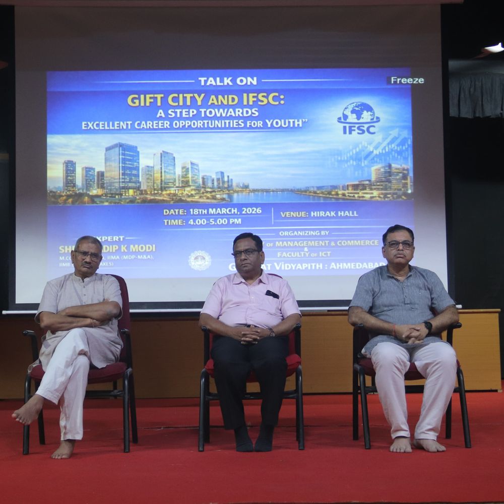 ગૂજરાત વિદ્યાપીઠમાં ગિફ્ટ સિટી પર વિશેષ વ્યાખ્યાન:પ્રદિપ કે. મોદીએ આઈએફએસસીના ફંડ મેનેજમેન્ટ અને બુલિયન એક્સચેન્જ ક્ષેત્રે રહેલી નવીનતમ તકો સમજાવી
