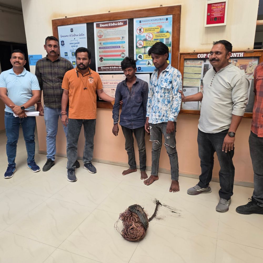 હિંમતનગર પાલિકાના બોર પરથી કેબલની ચોરીનો ભેદ ઉકેલાયો:મોતીપુરામાંથી બે આરોપી ઝડપાયા, રૂ. 1.07 લાખનો મુદ્દામાલ જપ્ત