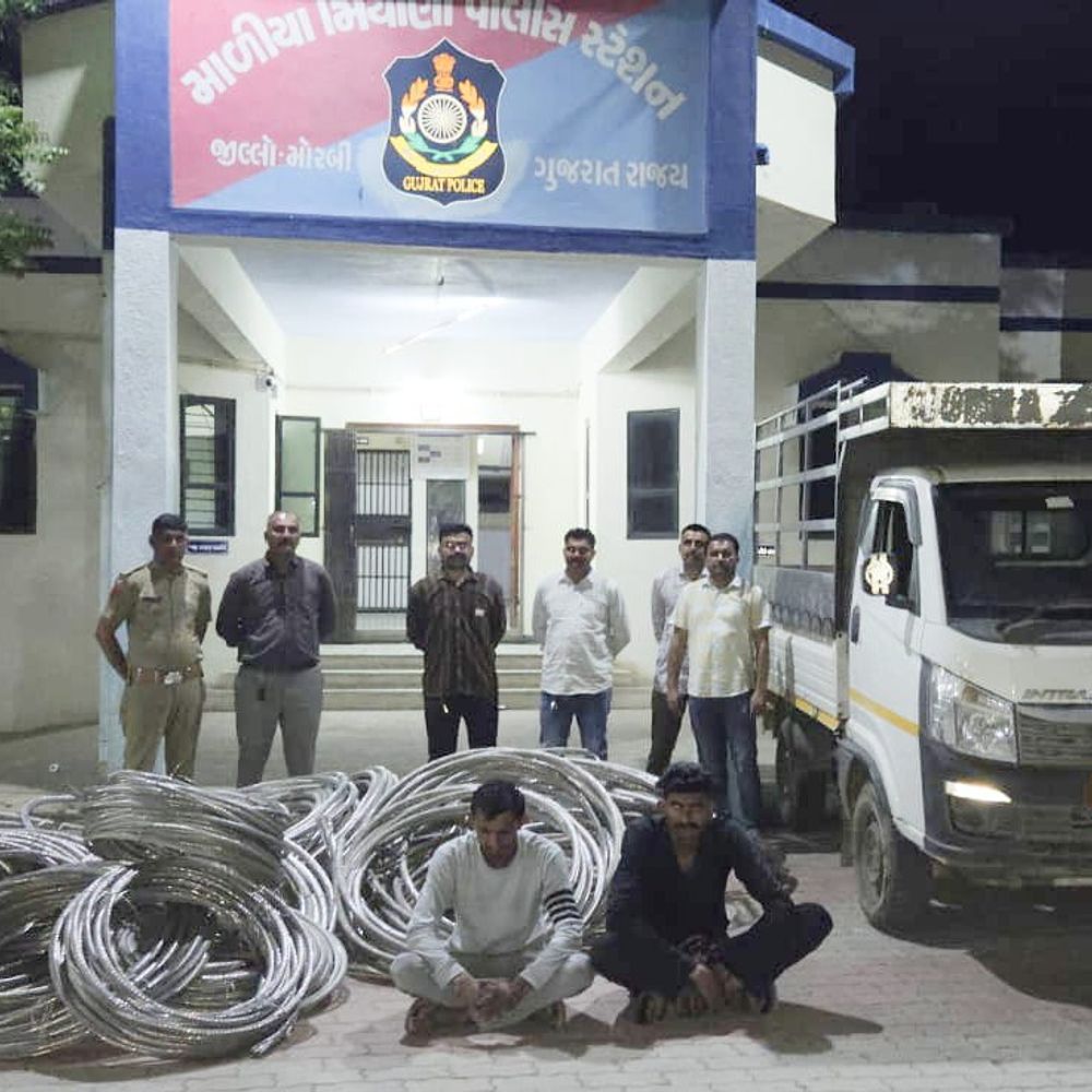 માળીયામાં પાવર ગ્રીડના વાયર ચોરી: બે આરોપી ઝડપાયા:પોલીસે ₹17.50 લાખનો મુદ્દામાલ જપ્ત કર્યો