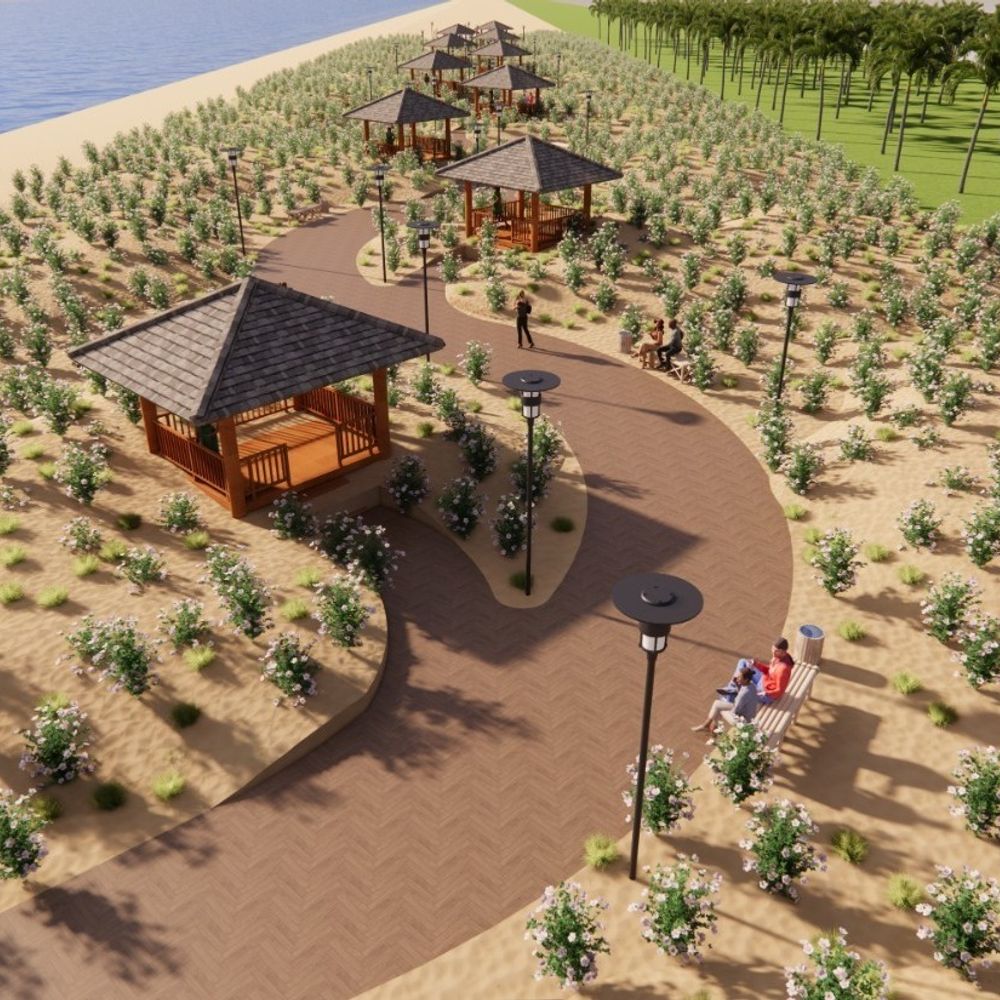 પોરબંદરમાં દરિયાકિનારે જન્નત જેવી મોજ, 3ડી વીડિયો:બાપૂના વતનમાં લેન્ડસ્કેપિંગ અને લાઈટિંગ, વિશ્રામ માટે ગઝેબો અને બીચ વોલીવોલનું આકર્ષણ; રતનપરમાં ‘જન્નત બીચ’નું ₹1.10 કરોડનું ટેન્ડર