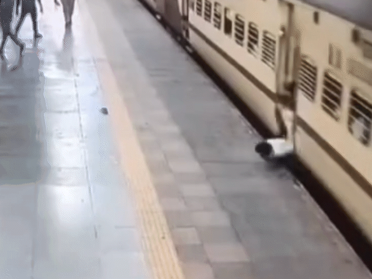 5 સેકન્ડમાં 5 વાર ટ્રેન-પ્લેટફોર્મ વચ્ચે ઢસડાયો યુવક.