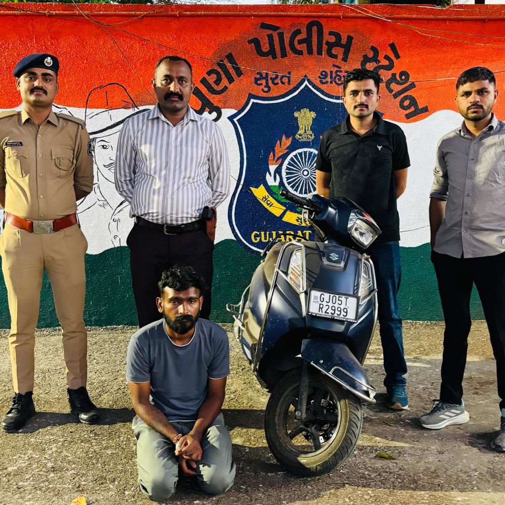 પુણા પોલીસે વાહનચોરને ગીર સોમનાથથી ઝડપ્યો:સીસીટીવીમાં કેદ થયો ને ગીર ગઢડામાં ઠેકાણું મળતાં દબોચાયો, મોપેડ રિકવર કરાઈ