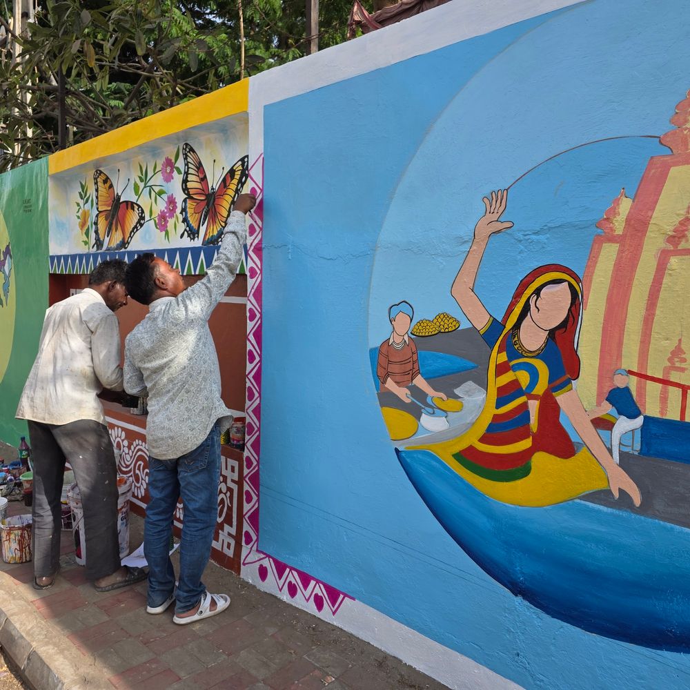 હિંમતનગરમાં 40 હજાર સ્ક્વેર ફૂટ ચિત્રાંકન પૂર્ણતાના આરે:નગરપાલિકાએ 7 લાખ લીટર કલરથી વિવિધ થીમ પર બનાવ્યા ચિત્રો