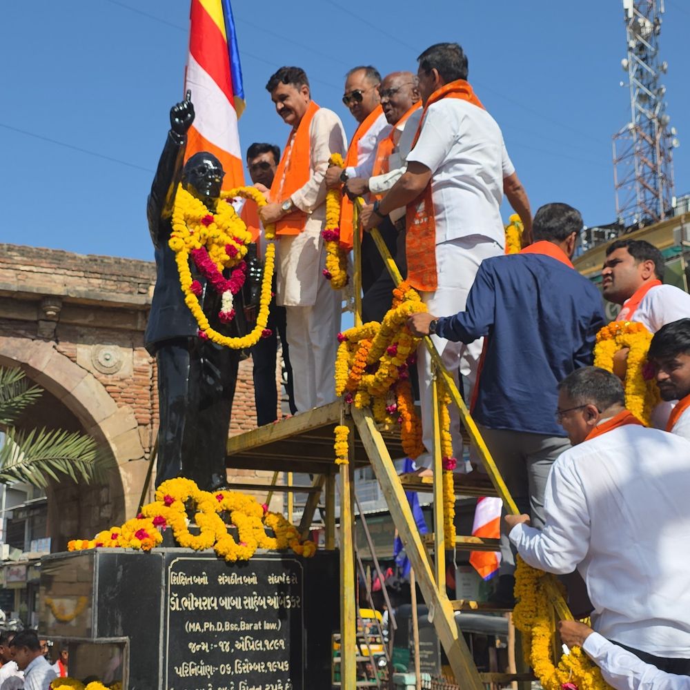 પાટણમાં ડો. આંબેડકરની 135મી જન્મજયંતીની ઉજવણી:ભાજપ, કોંગ્રેસ સહિત સંગઠનોએ પ્રતિમાને પુષ્પાંજલિ અર્પણ કરી