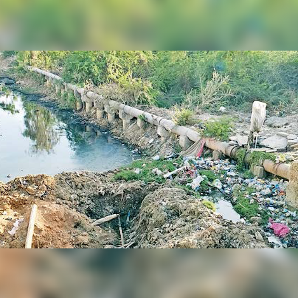 માધાપર પાસે નર્મદા પાઇપ લાઇનમાં લીકેજ થવાથી પાણીનો વ્યય: આસપાસના લોકો માટે ધોબીઘાટ.