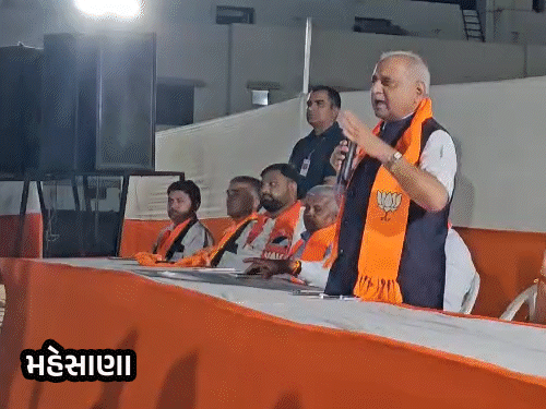 કડીમાં નીતિન પટેલે કોંગ્રેસની 'નો ગેરંટી' સામે ભાજપની 'ફૂલ ગેરંટી'ની વાત કરી: 'જેમ વેવાઈ જોઇએ એમ ઉમેદવાર જોઇને મત આપજો'.