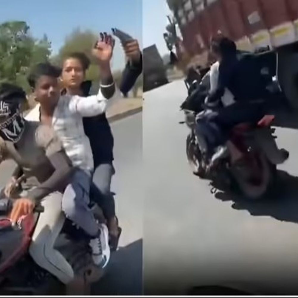 MPમાં હાઇવે પર 'મોતની રેસ' લગાવી:બાઇક પર રીલ બનાવી રહ્યા હતા, ટ્રક સાથે અથડાયા, એક જ પરિવારના ત્રણ ભાઈઓના મોત: કાળજુ કંપાવતો વીડિયો