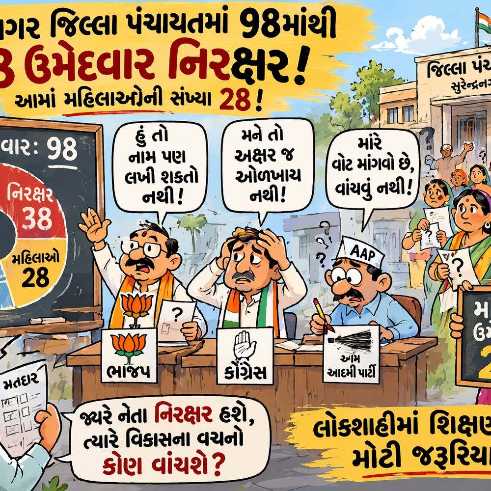 ઉંમર, સંપત્તિ અને શિક્ષણનો તફાવત:જિલ્લા પંચાયતના 98માંથી 38 ઉમેદવાર નિરક્ષર !‎
