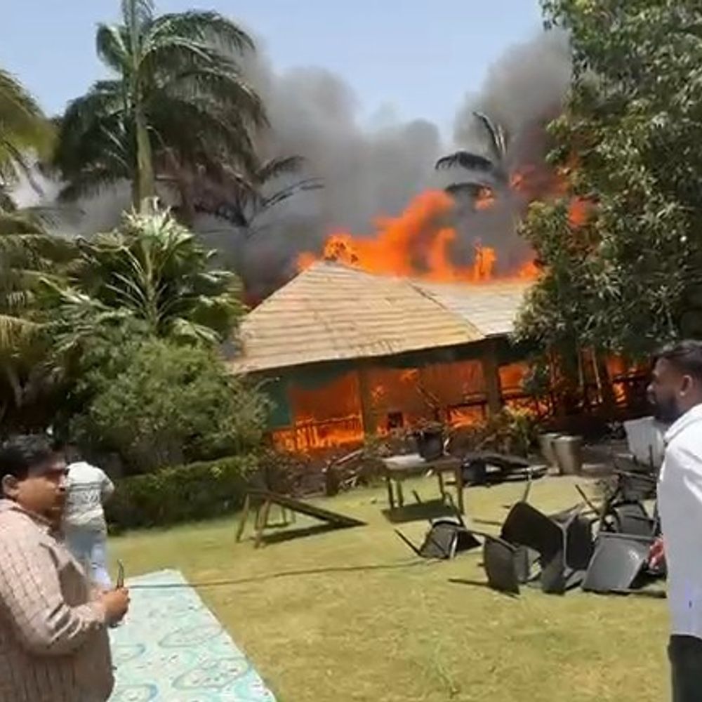 રણજીતસાગર ડેમ પાસે ફોરેસ્ટ રિસોર્ટમાં આગ:લગ્ન પ્રસંગ વખતે જ મહેમાનોમાં દોડધામ મચી;આગ પર કાબૂ ; સદભાગ્યે જાનહાનિ ટળી