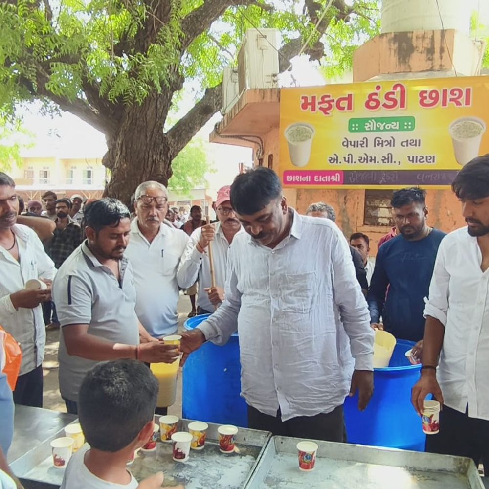 પાટણ APMCમાં નિઃશુલ્ક છાશ વિતરણ કેન્દ્ર શરૂ:ખેડૂતો, શ્રમિકોને ગરમીમાં રાહત આપવા વેપારીઓના સહયોગથી પહેલ