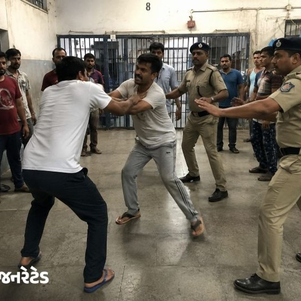 સાબરમતી સેન્ટ્રલ જેલમાં મારામારી:‘તું બાયલો છે’ કહી કેદીએ બીજા કેદીને ઢોર માર માર્યો: હાથમાં ફેક્ચર થતા સિવિલ ખસેડાયો