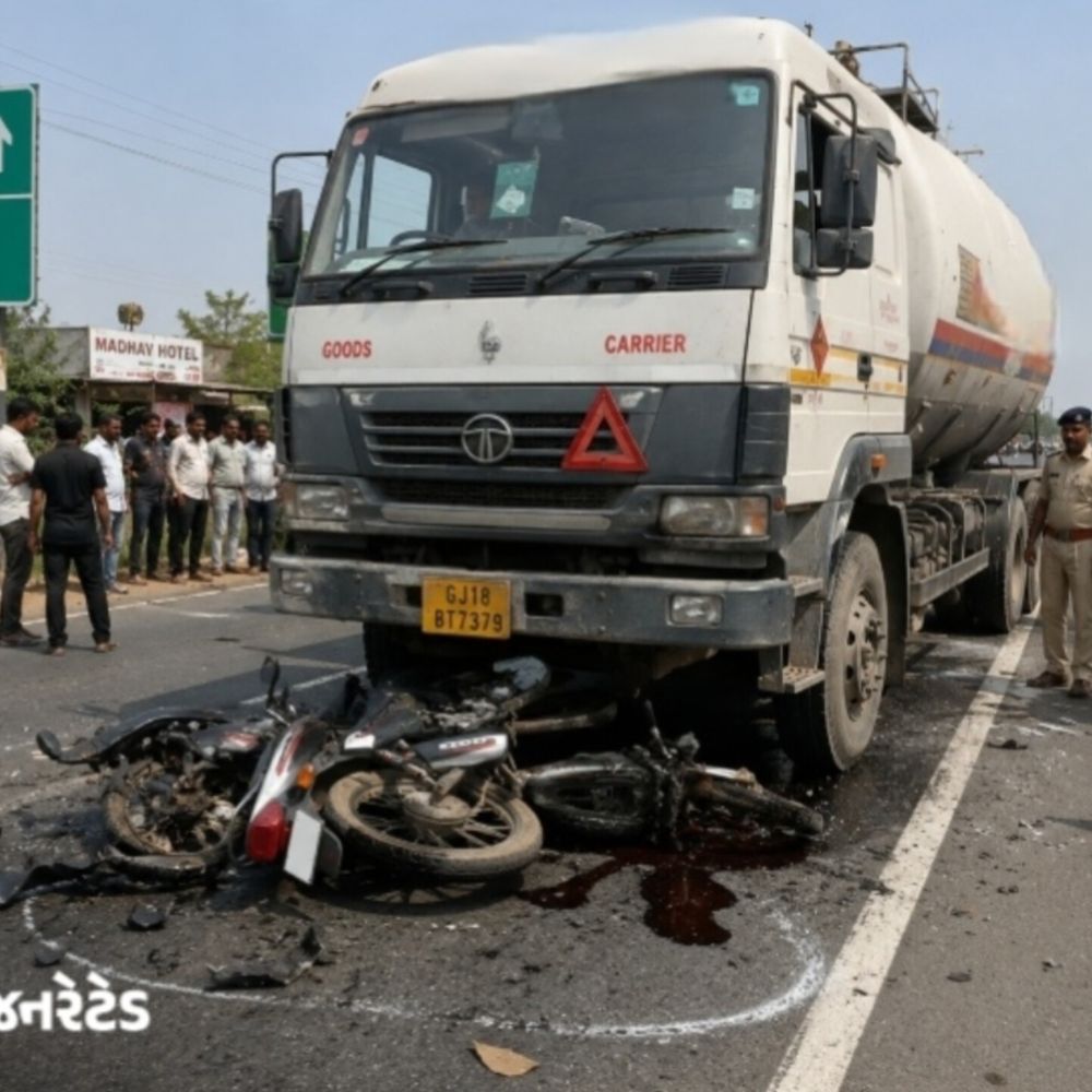સાંતલપુરમાં ગેસ ટેન્કરે બાઈકને ટક્કર મારી, યુવકનું મોત:જામવાડા નજીક અકસ્માત, ટેન્કર ચાલક વાહન મૂકી ફરાર