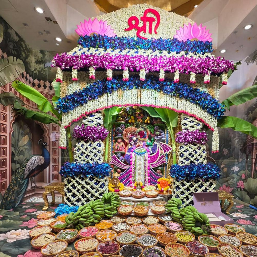 સાળંગપુર હનુમાનજીને મોતી-ગુલાબના દિવ્ય વાઘા ધરાવાયા:અધિક માસ નિમિત્તે સિંહાસને ફૂલોનો કલાત્મક શણગાર, છપ્પન ભોગ અન્નકૂટ
