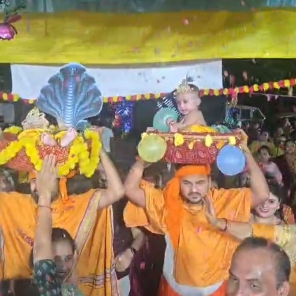 પાટણની ભગવતી નગર સોસાયટીમાં કૃષ્ણ જન્મોત્સવની ઉજવણી:યજમાન પરિવારે રાસગરબા સાથે નંદલાલાને પારણામાં ઝુલાવ્યા