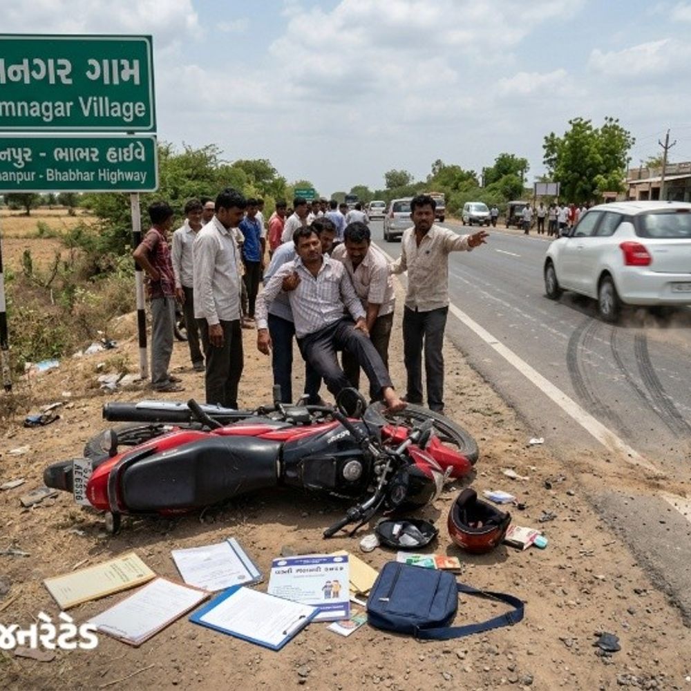 રાધનપુર હાઇવે પર હિટ એન્ડ રન:અજાણી કારે બાઇકને ટક્કર મારતા વસ્તી ગણતરીના કામે જઈ રહેલો ક્લાર્ક ઇજાગ્રસ્ત, કેસ દાખલ