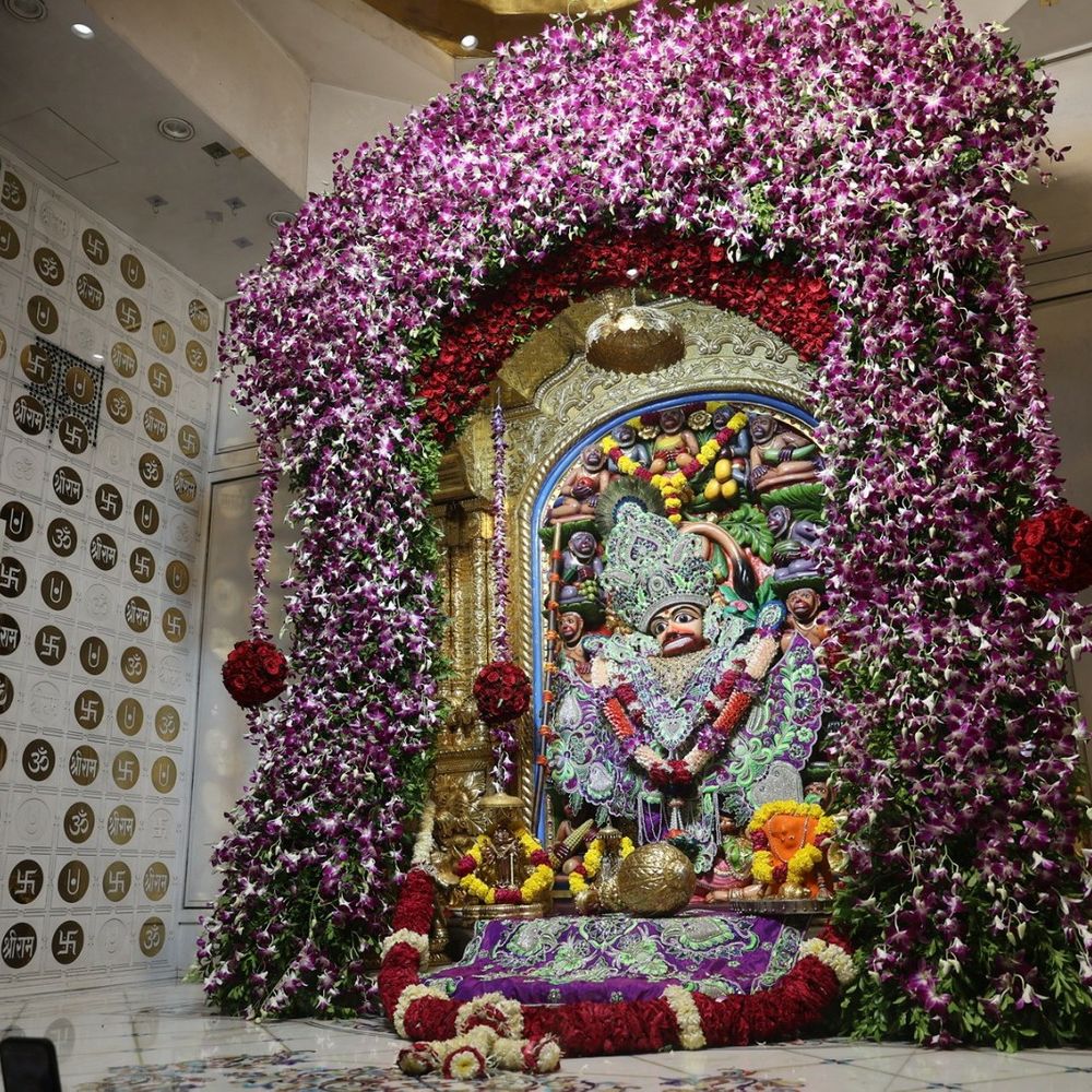 સાળંગપુર હનુમાનજીને એમ્બ્રોઇડરી વાઘા, ઓર્કિડ ફૂલોનો શણગાર:અધિક માસ નિમિત્તે સાંજે રાજોપચાર પૂજનનું આયોજન