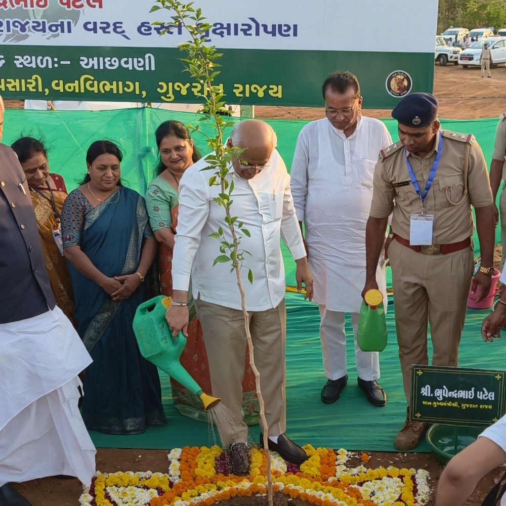 નવસારીમાં 'એક પેડ મા કે નામ' અભિયાન:રાજ્યપાલે વાવ્યો વડ, મુખ્યમંત્રીએ બીલીપત્રનું વૃક્ષ રોપ્યું; ડુંગરાળ જમીનમાં 1610 રોપાનું વાવેતર