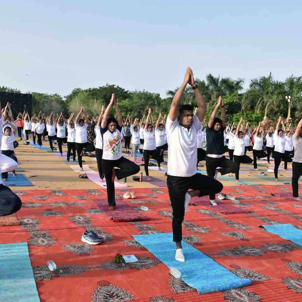 અમરેલીમાં 12મા આંતરરાષ્ટ્રીય યોગ દિવસની ઉજવણી:ઊર્જા મંત્રી કૌશિક વેકરીયાના અધ્યક્ષ સ્થાને જિલ્લા કક્ષાનો કાર્યક્રમ યોજાયો