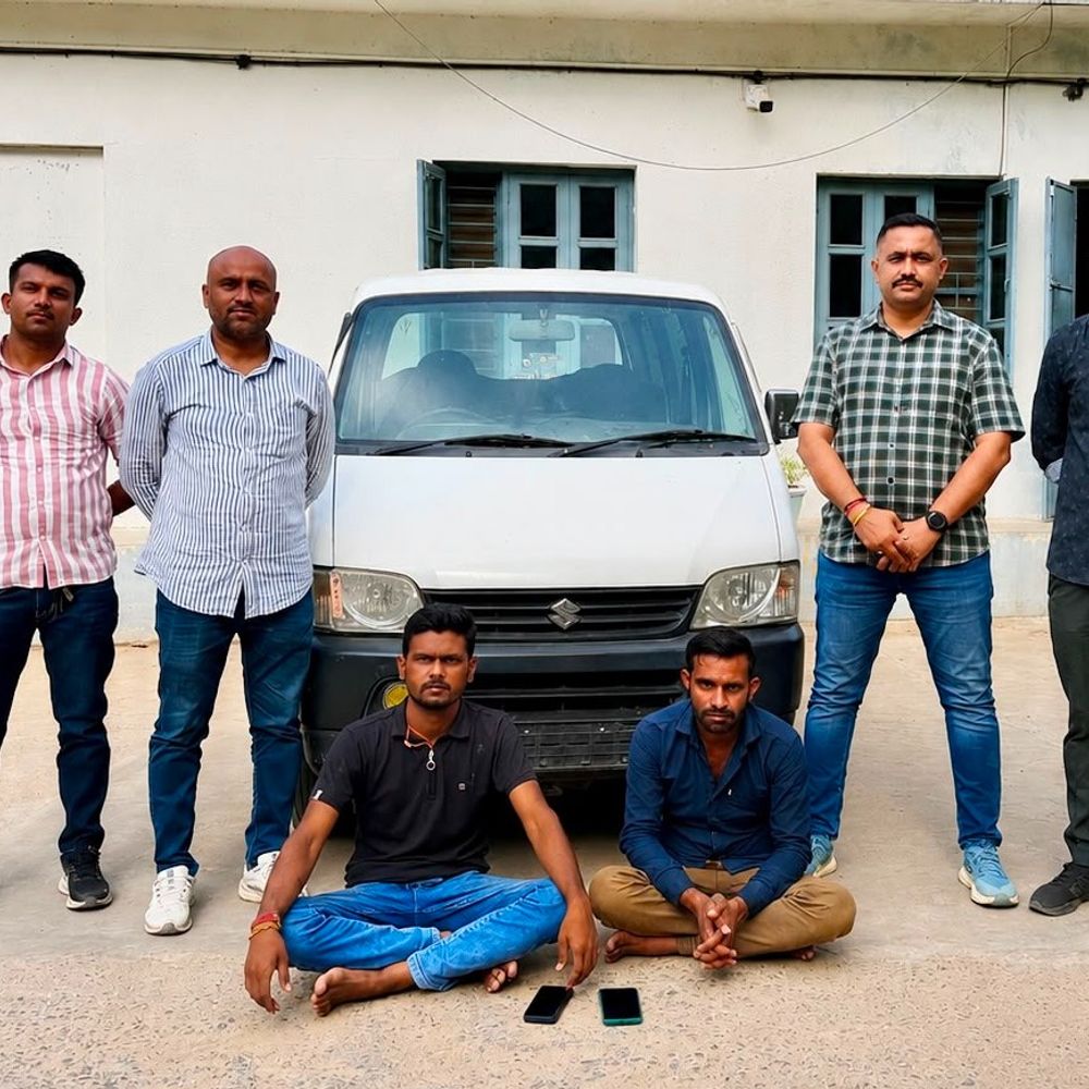 નંબર પ્લેટ વગરની ચોરાયેલી ઇકો સાથે બે શખસ દબોચાયા:રૂ.3.25 લાખનો મુદ્દામાલ જપ્ત, મહેસાણા લોકલ ક્રાઈમ બ્રાન્ચની કાર્યવાહી
