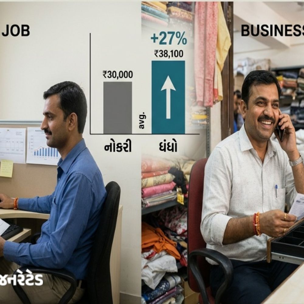ગુજરાતમાં ધંધામાં નોકરી કરતાં 27% વધુ આવક