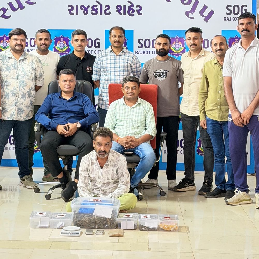 રાજકોટમાં સતત બીજા દિવસે ડ્રગ ઝડપાયું:SOGએ ફ્રૂટના ધંધાર્થીને ઝડપી મેફેડ્રોન, ચરસ, હાયબ્રીડ અને સૂકા ગાંજાનો જથ્થો મળી કુલ 9.68 લાખનો મુદામાલ કબ્જે કરાયો