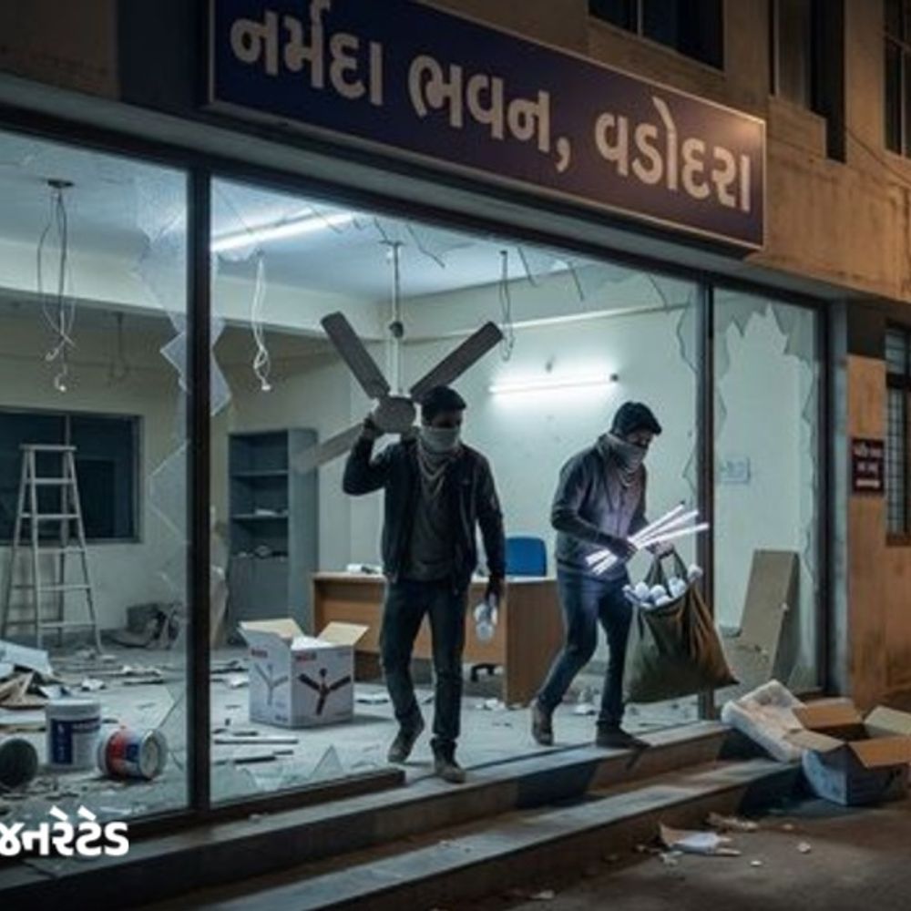 પોલીસ ભવનની બાજુમાં જ નર્મદા ભવનમાં તસ્કરો ત્રાટક્યા:કચેરીમાંથી પંખા અને LED લાઇટ ચોરી ગયા, ​નવી જગ્યાએ કચેરી શિફ્ટ થતા રીનોવેશન ચાલતું હતું