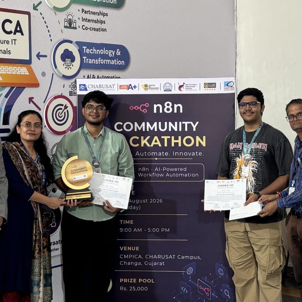 CHARUSAT-CMPICA n8n હેકાથોન સફળતાપૂર્વક સંપન્ન:AI આધારિત વર્કફ્લો ઓટોમેશનને પ્રોત્સાહન, 65 વિદ્યાર્થીઓ જોડાયા