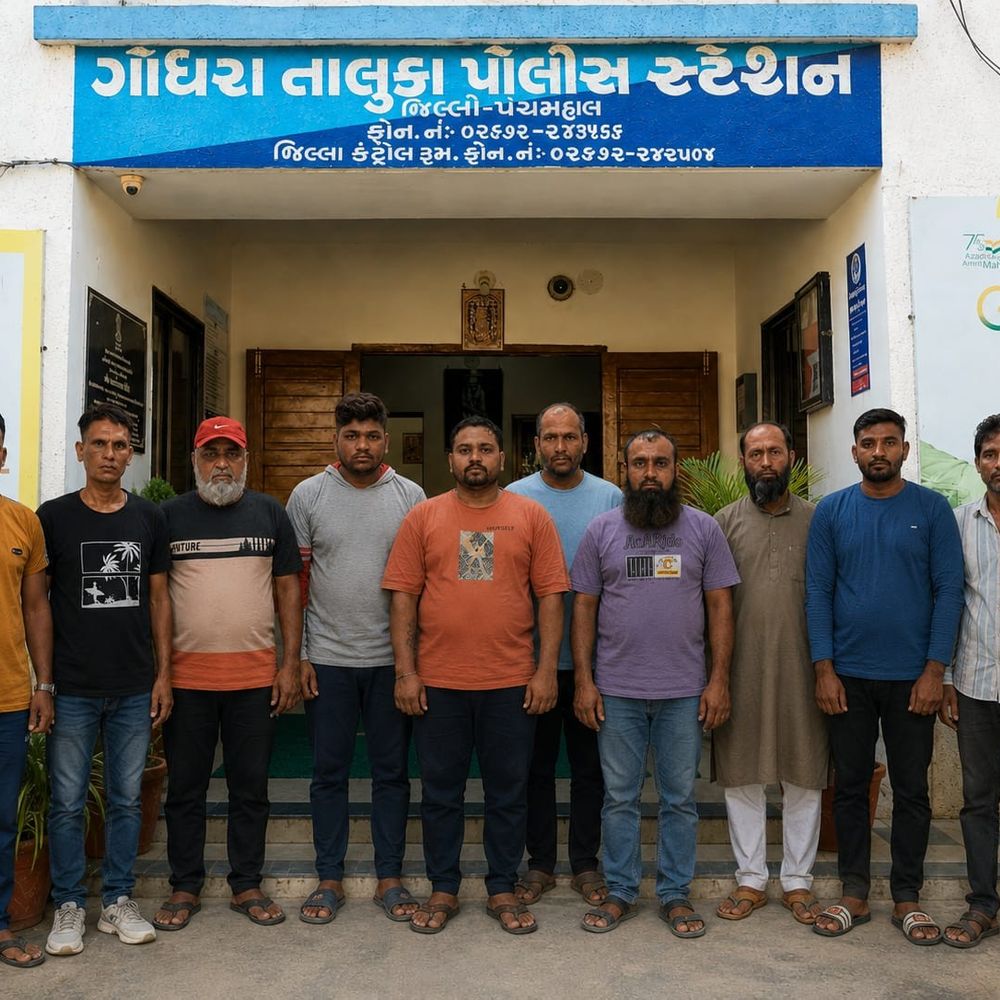 પંચમહાલમાં જુગારધામ પર પોલીસની કાર્યવાહી:18 જુગારી ઝડપાયા, રૂ. 1.21 લાખથી વધુનો મુદ્દામાલ જપ્ત