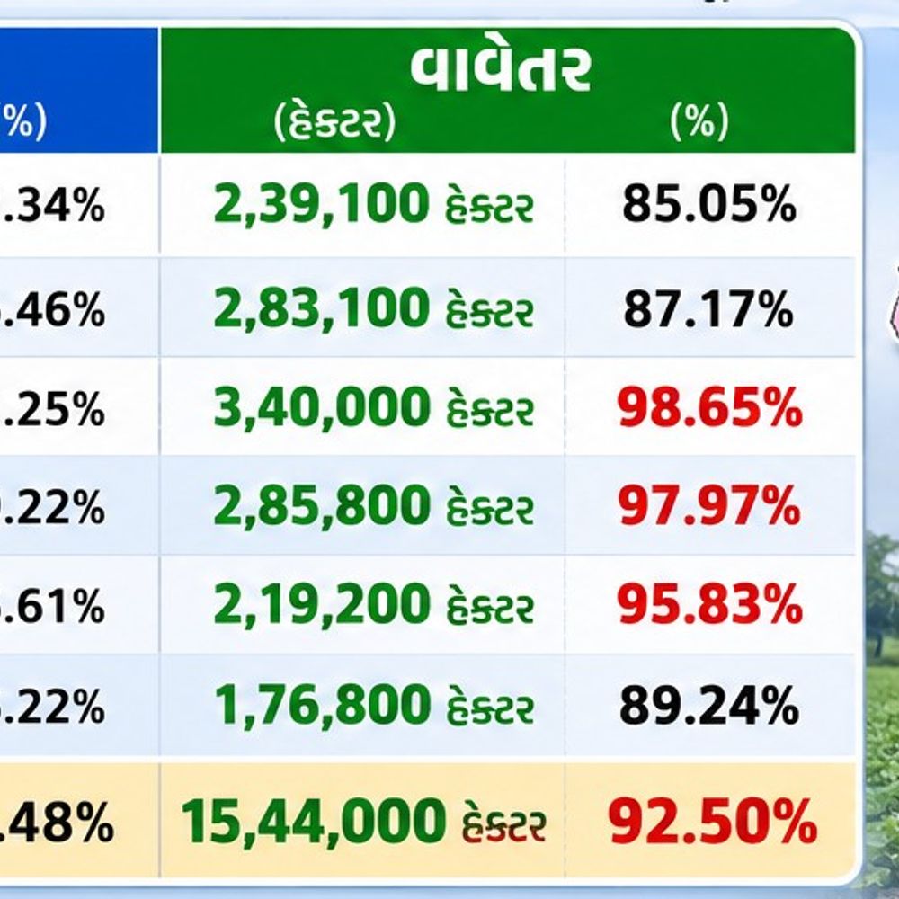 ઉત્તર ગુજરાતમાં 92% વાવેતર, 55% વરસાદ