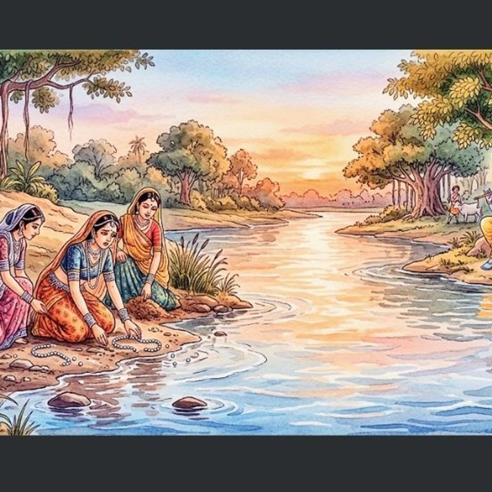 મેંદી રંગ લાગ્યો: જળ જમુનાજીનાં ઝીલવા ગયેલાં ગોપીના મોતીની શોધ