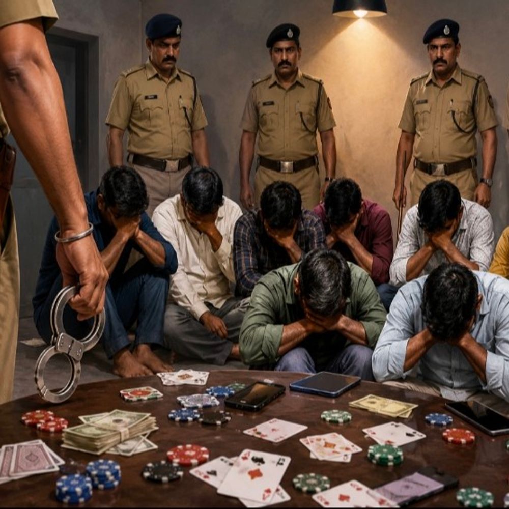નવા પા ગામેથી જુગાર રમતા 15 શખ્સો ઝડપાયા:27 હજારથી વધુનો મુદ્દામાલ જપ્ત, જેસર પોલીસ બે અલગ અલગ સ્થળે ત્રાટકીને દબોચાયા