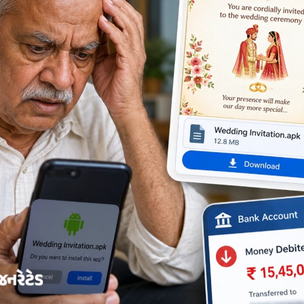લગ્નની કંકોત્રીની APK ફાઈલ ડાઉનલોડ કરતા વૃદ્ધ સાથે 15.45 લાખની ઠગાઈ