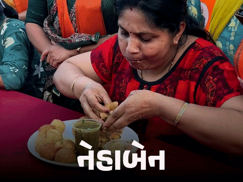 રાજકોટના ગણેશોત્સવમાં અનોખી સ્પર્ધા: મહિલાએ 3 મિનિટમાં 56 પાણીપુરી, દાદાએ 17 લાડુ ઝાપટ્યા