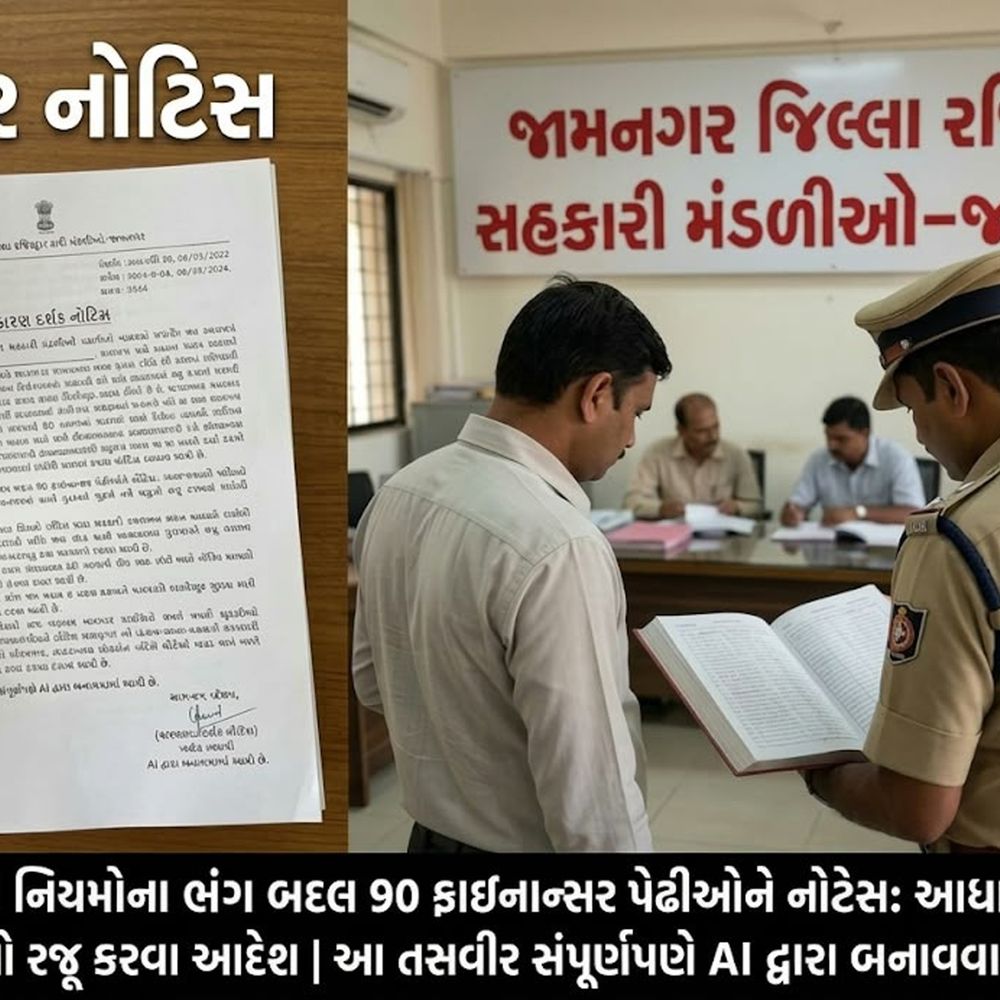 જામનગર: નિયમોનો ભંગ કરનારા 90 ફાયનાન્સરોને રજિસ્ટ્રાર કચેરી દ્વારા નોટિસ
