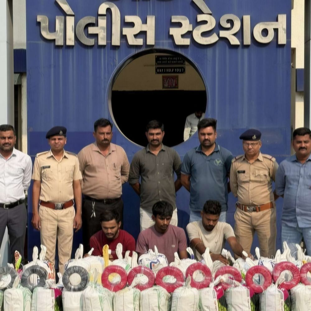 ઓઢવમાંથી બ્રાન્ડના નામે નકલી વાયર બનાવતું કારખાનું ઝડપાયું:શ્રીજી ઇન્ડસ્ટ્રીઝમાં વાયર બનાવી પોલીકેબ અને ફિનોલેક્સ કંપનીનું પ્રિન્ટિંગ કરાતું, રૂ. 40.62 લાખનો મુદ્દામાલ સાથે ત્રણ ઝડપાયા