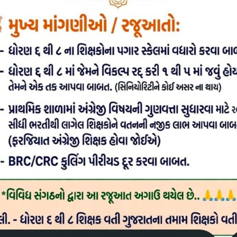 ધોરણ 6 થી 8 ના શિક્ષકોએ સરકારને રજૂઆત કરી:વિકલ્પ રદ કરી ૧ થી ૫ માં જવાની તક આપવા અને પગાર સ્કેલમાં સુધારો કરવા માંગ