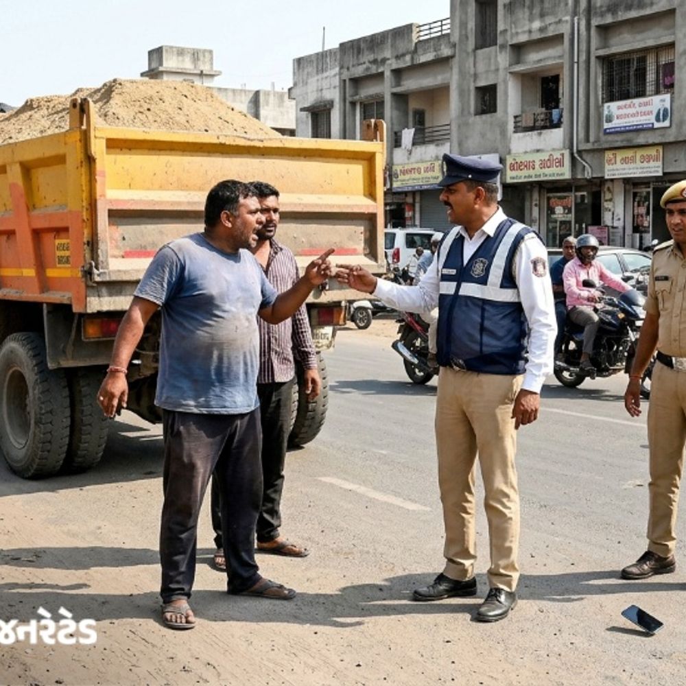 'આ લુખ્ખાઓ ગાડી ઉભી રખાવે તો ઉપર ગાડી ચડાવી દેવાની':નો-એન્ટ્રીમાં ઘુસેલા ડમ્પરને રોકતા ટ્રાફિક પોલીસ પર હુમલો, લોકરક્ષકનો મોબાઈલ ફોન પણ છીનવી લીધો