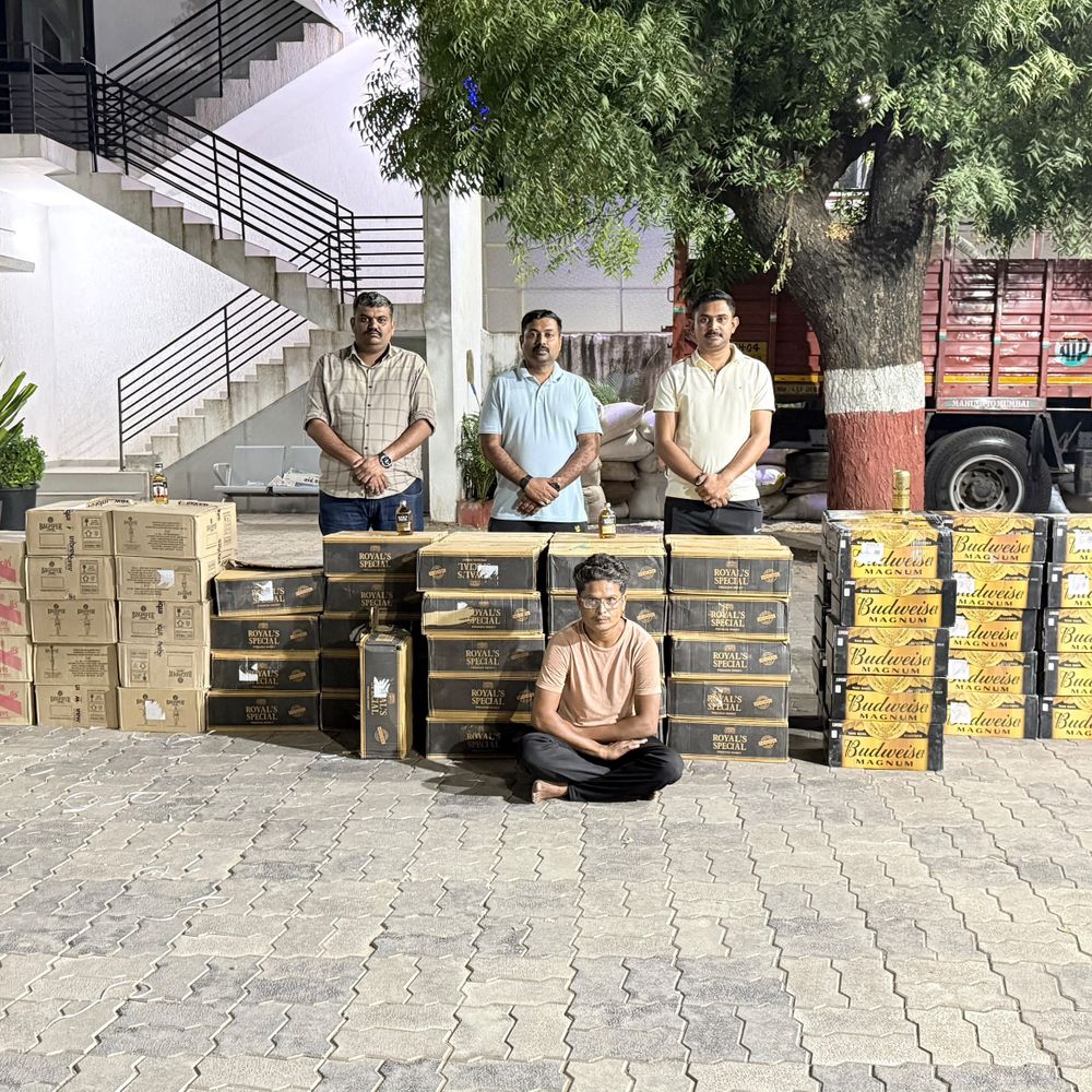 નવસારીમાં લસણની ફોતરીની આડમાં વિદેશી દારૂ ઝડપાયો:નેશનલ હાઈવે-48 પરથી રૂ. 16.67 લાખનો જથ્થો પકડાયો; એક ઝડપાયો, ત્રણ વોન્ટેડ