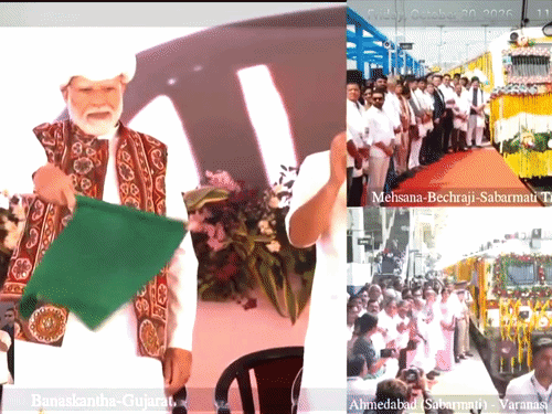 દિવાળી પહેલા ગુજરાતને બે નવી ટ્રેનની ભેટ:PM મોદીએ સાબરમતી-વારાણસી એક્સપ્રેસ અને સાબરમતી-મહેસાણા મેમુ ટ્રેનને લીલીઝંડી આપી, જાણો બંને ટ્રેનનું ટાઈમટેબલ