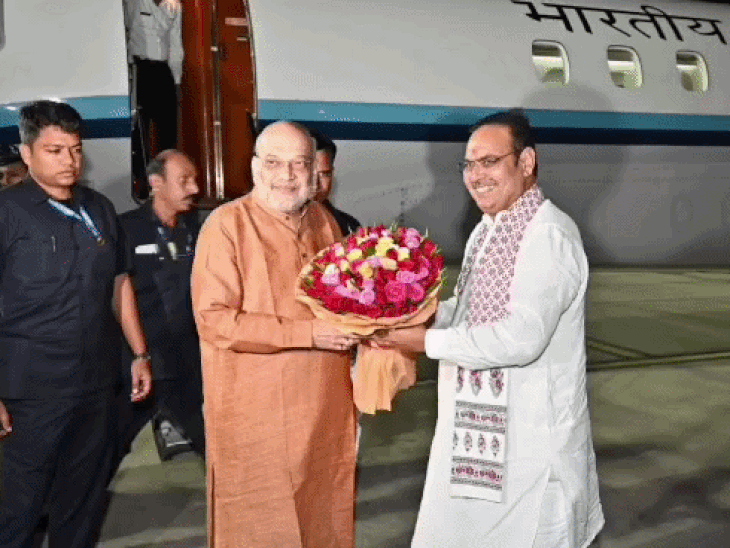 Amit Shah arrives in Udaipur, welcomed by CM Bhajanlal Sharma; to unveil Vajpayee statue in Nimbahera Sunday