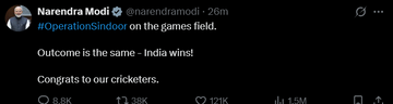 PM Narendra Modi mocks Pakistan with 'Operation Sindoor' post: Indian  leader wrote, 'Outcome is the same, India wins' | Bhaskar English