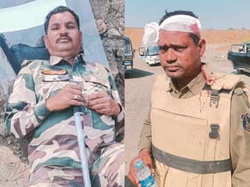 ग्रामीणों की ओर से किए दए पथराव में घायल पुलिसकर्मी। - Dainik Bhaskar