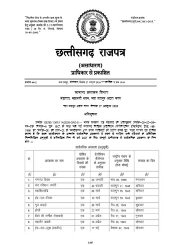 Chhattisgarh Holiday Calendar 2027 List | Public General Optional Leave